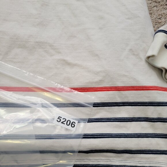 Lands End Hoodie Womens XL Blue Off White Striped Henley Pullover Patches Pocket - Picture 9 of 9